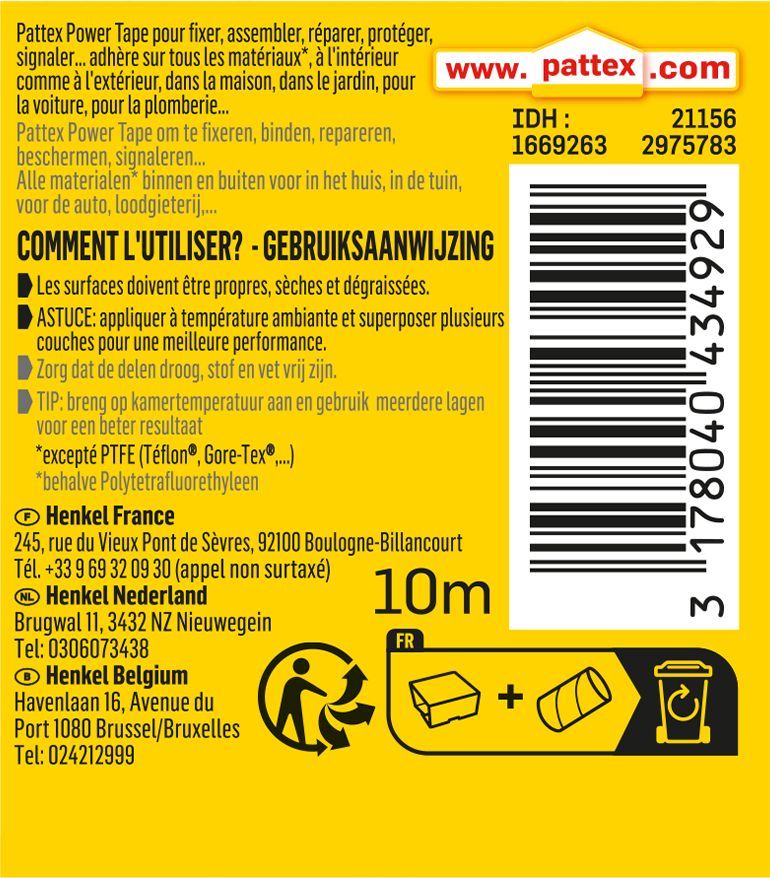 Adhésif de réparation - PATTEX - Power Tape - Blanc - Etui de 10m