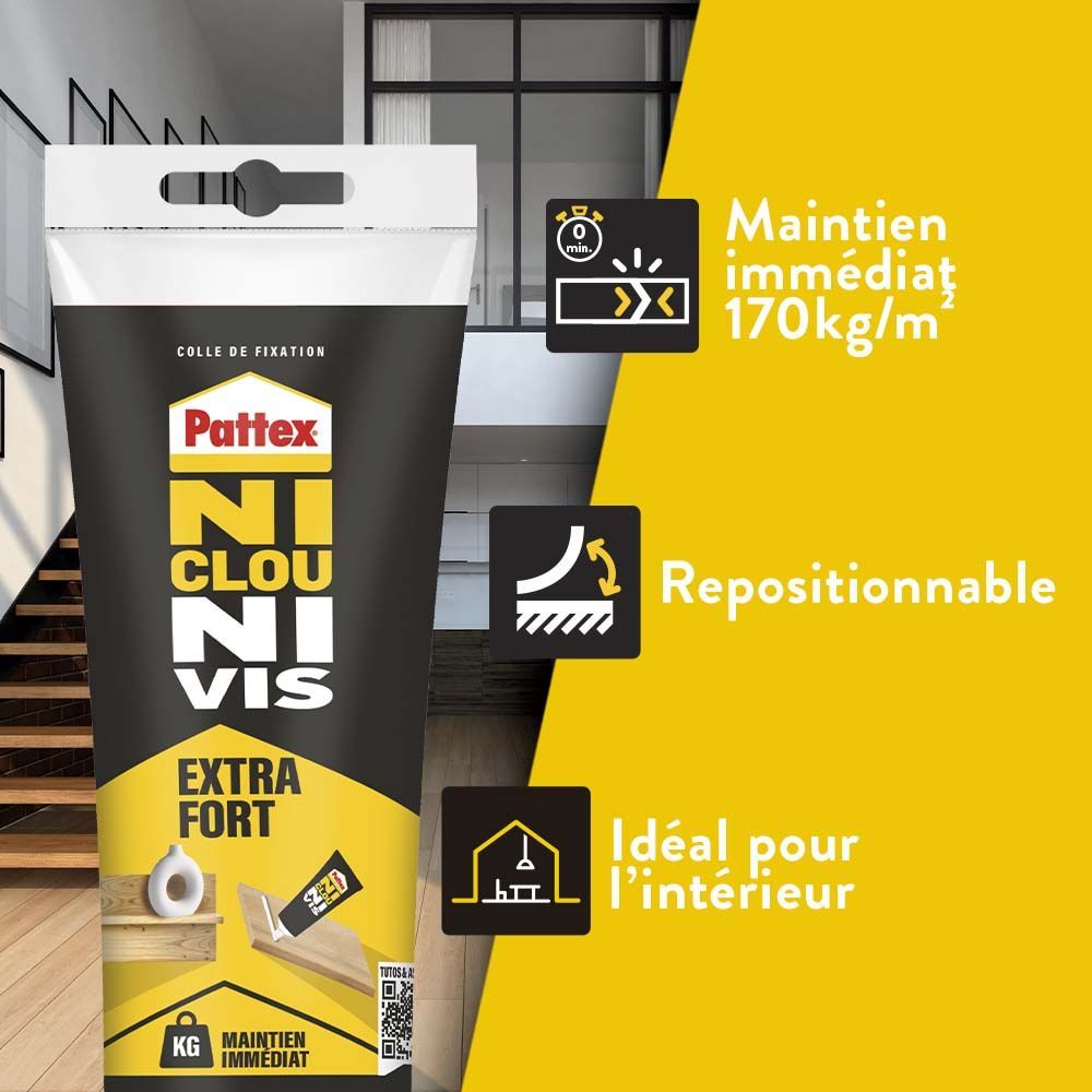 Colle de fixation - PATTEX - Ni Clou Ni Vis - Extra fort - Tube - 52g