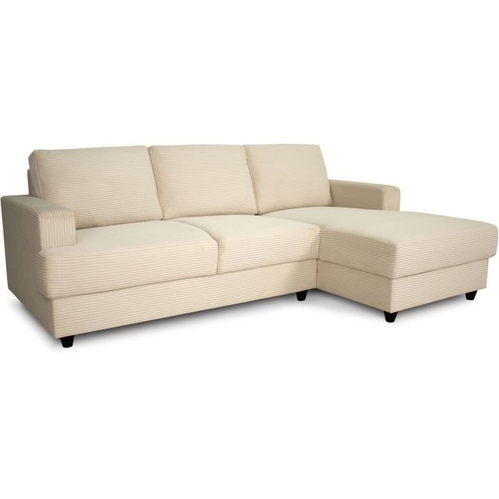 Canapé d'angle droit 4 places - PAUL in cord - Tissu Beige - 216 x 141 x 79 cm - Fabriqué en Ukraine