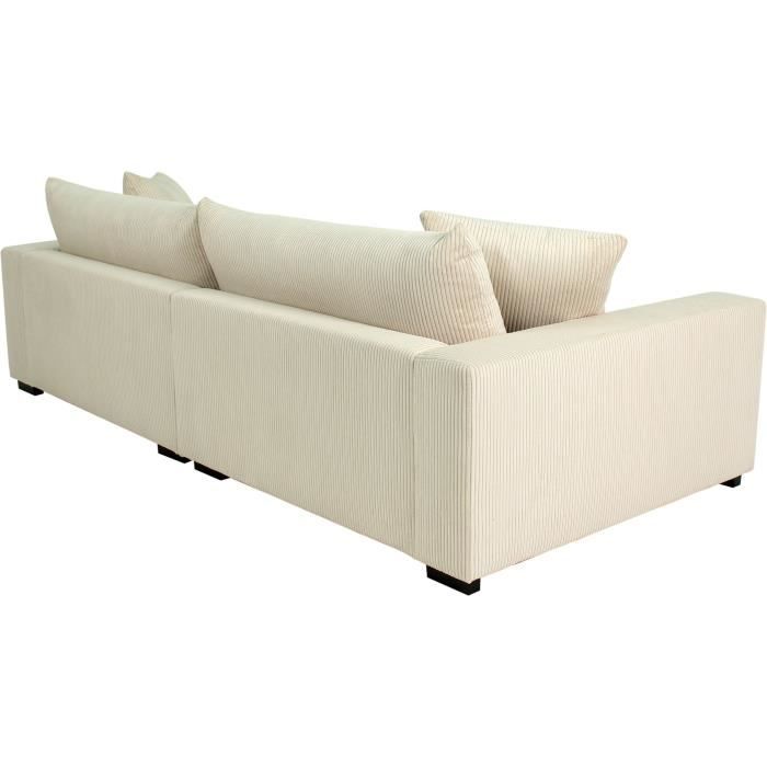 Canapé droit fixe - 4 places - PEDRO - Velours côtelé Beige - 261 x 124 x 82.5 cm