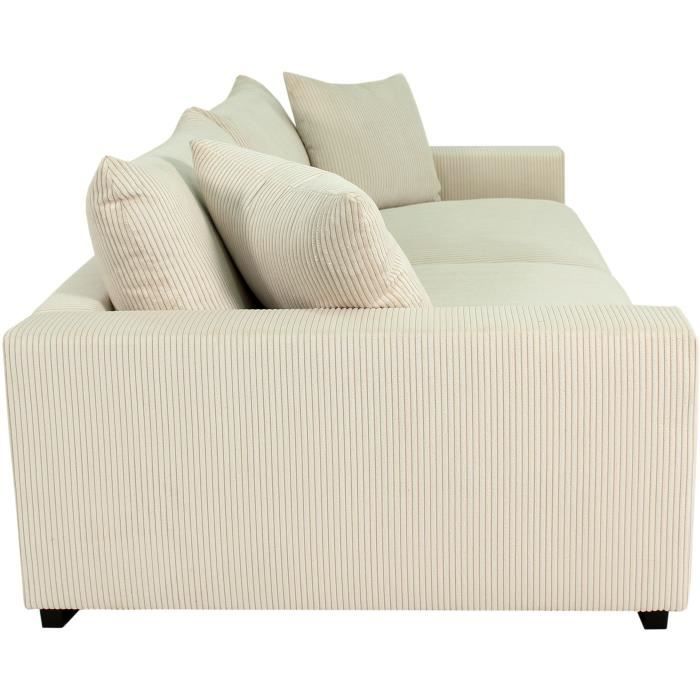 Canapé droit fixe - 4 places - PEDRO - Velours côtelé Beige - 261 x 124 x 82.5 cm