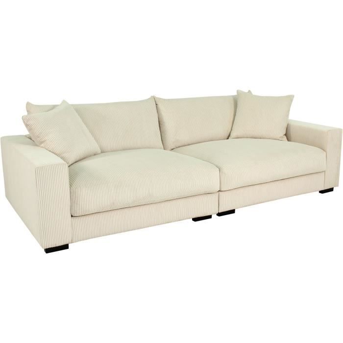 Canapé droit fixe - 4 places - PEDRO - Velours côtelé Beige - 261 x 124 x 82.5 cm