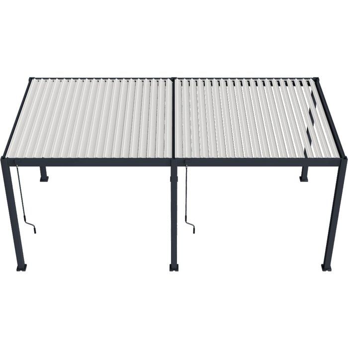 Pergola bioclimatique - 3 x 6 m - 18 m˛ - Structure aluminium anthracite et lames toiture acier blanches