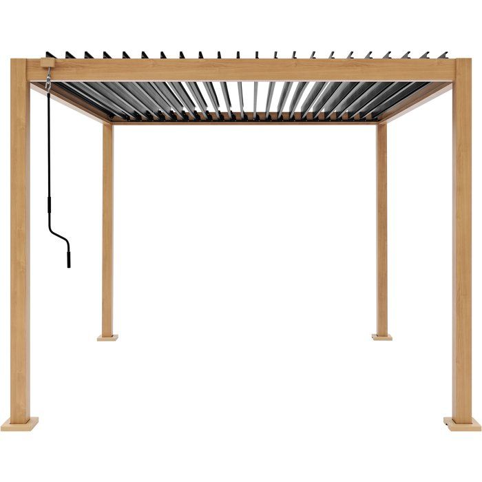 Pergola bioclimatique - GAYA - Structure en aluminium et en acier - Aspect Bois - 3 x 3 m