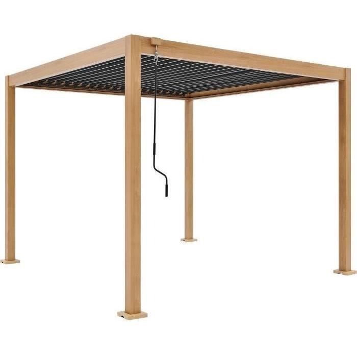 Pergola bioclimatique - GAYA - Structure en aluminium et en acier - Aspect Bois - 3 x 3 m