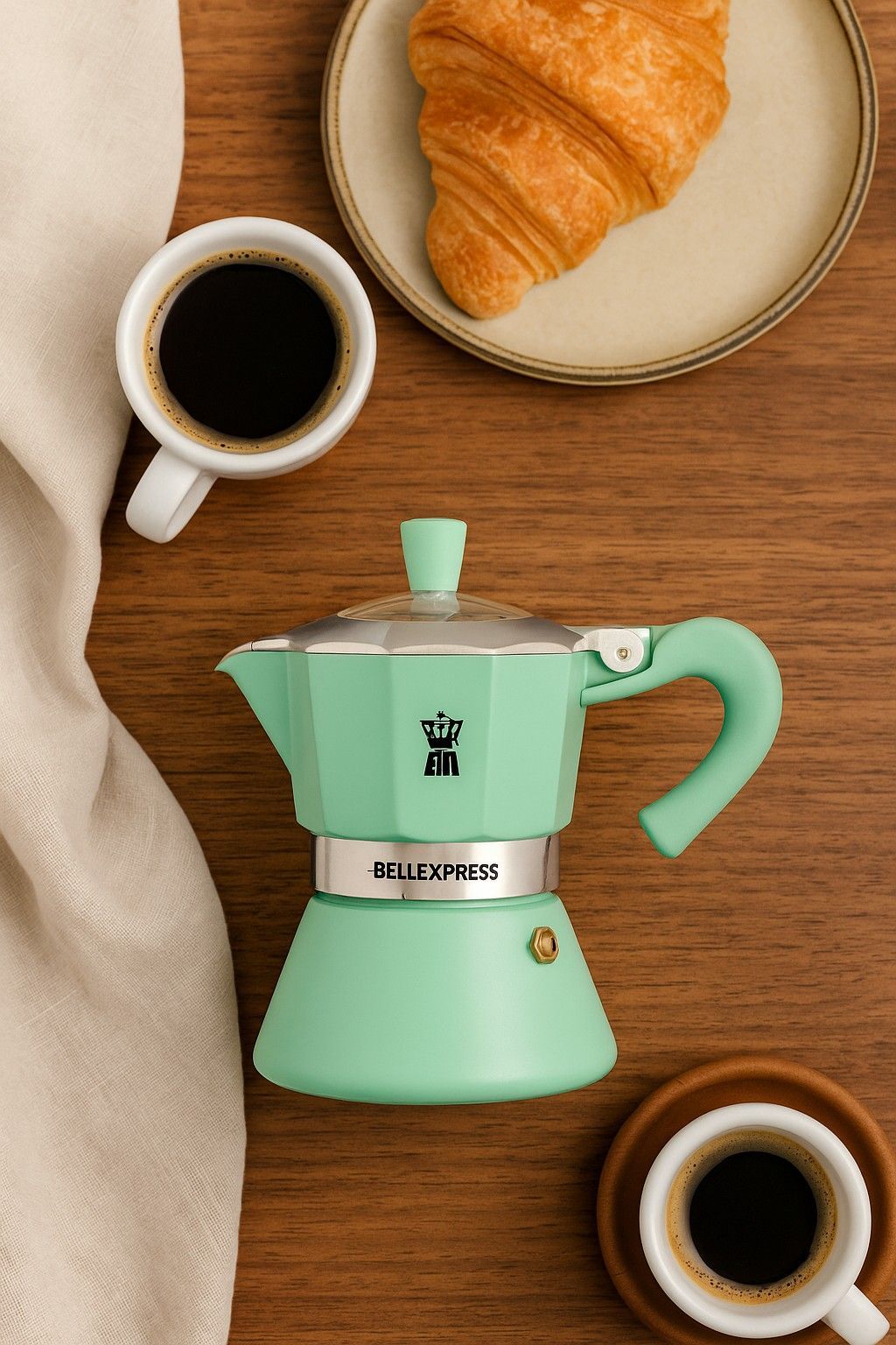 Cafetiere italienne - PEZZETTI - BELLEXPRESS - Aluminium - 6 tasses - Tous feux dont induction - Turquoise