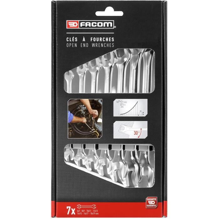 Coffret de 7 Clés a Fourches - FACOM - 44.J7PB - 14 ouvertures de 6 a 19mm