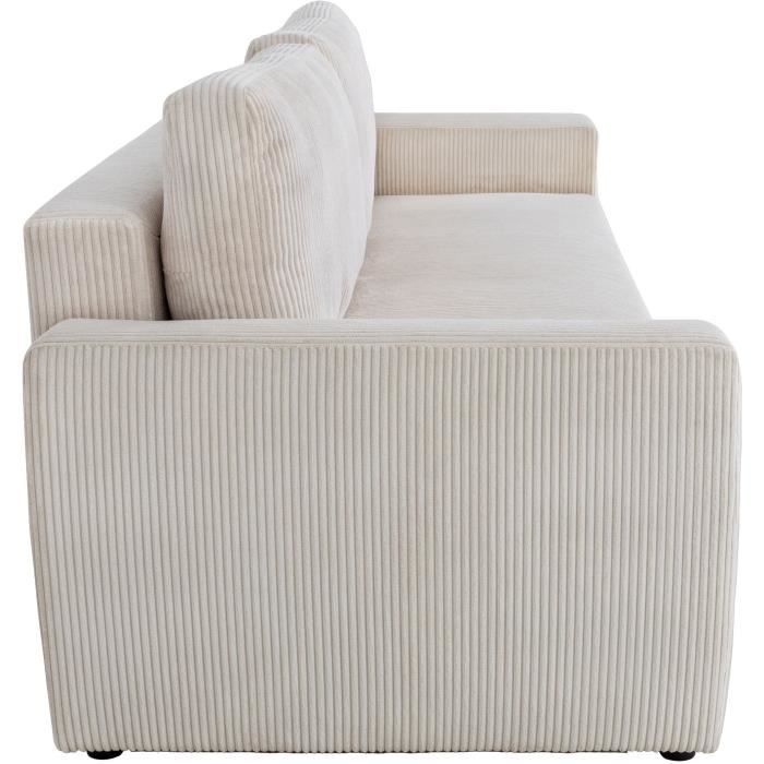 Canapé convertible - 3 places - PHARELL - Tissu Velours côtelé Beige - Coffre - 231 x 84 x 91 cm