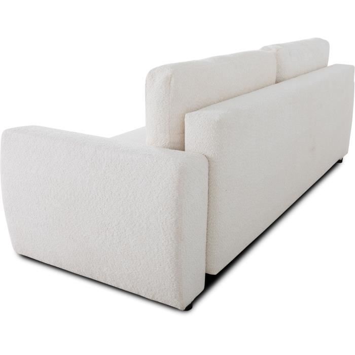 Canapé convertible - 3 places - PHARELL - Tissu Bouclette Beige - Coffre - 231 x 91 x 84 cm