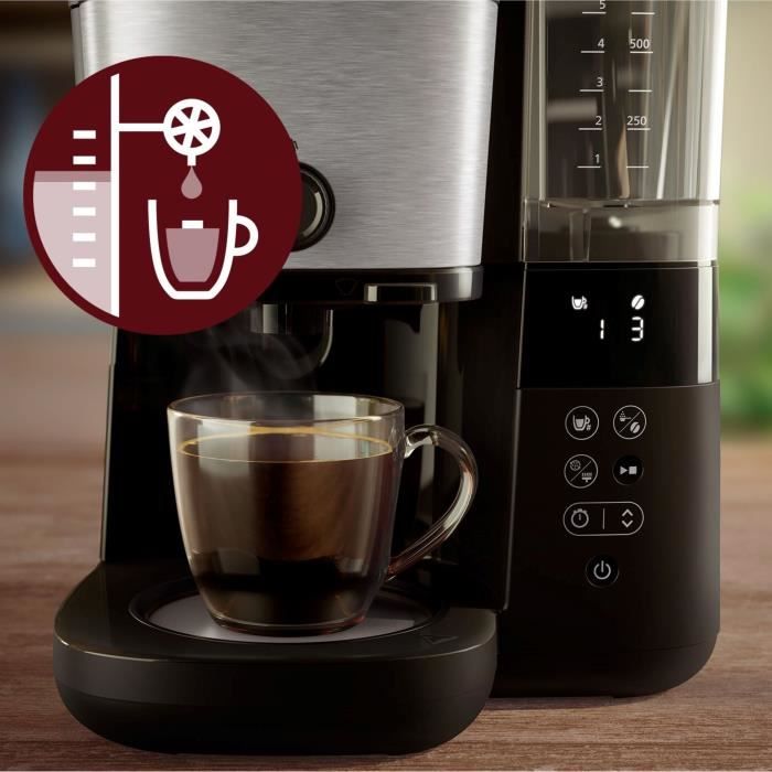 Cafetiere filtre avec broyeur intÈgrÈ - PHILIPS - HD7888/01 - Jusqu'a 10 tasses - 1,25 L - Noir / Argent