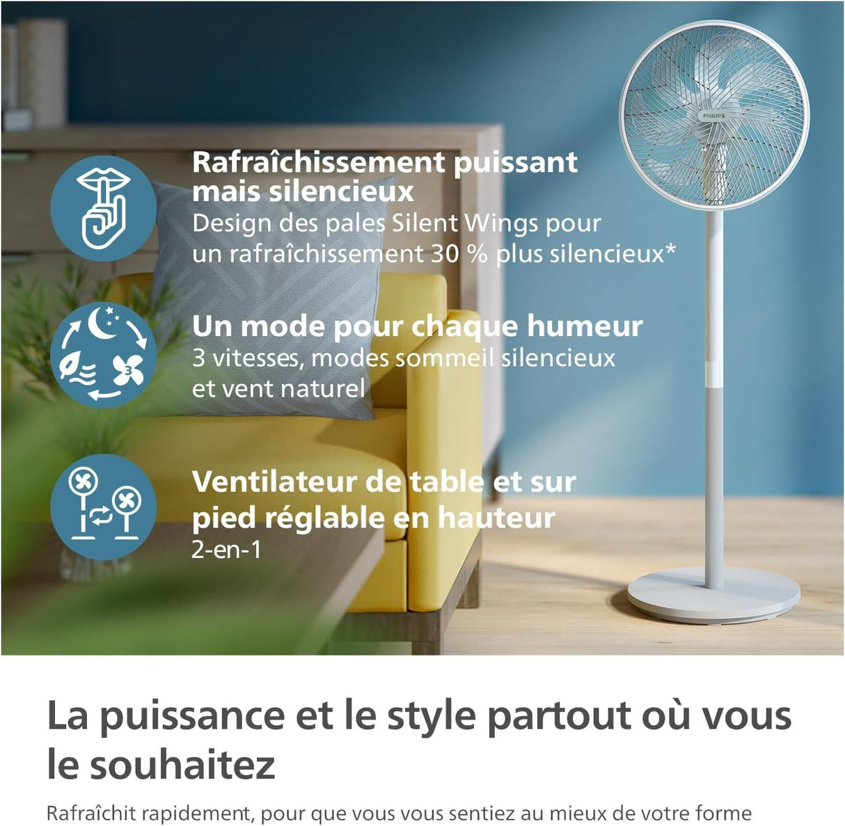 Ventilateur colonne - PHILIPS - CX5535/00 - Série 5000 - Flux d'air de 230 m³/h - 28 db(A) - Blanc