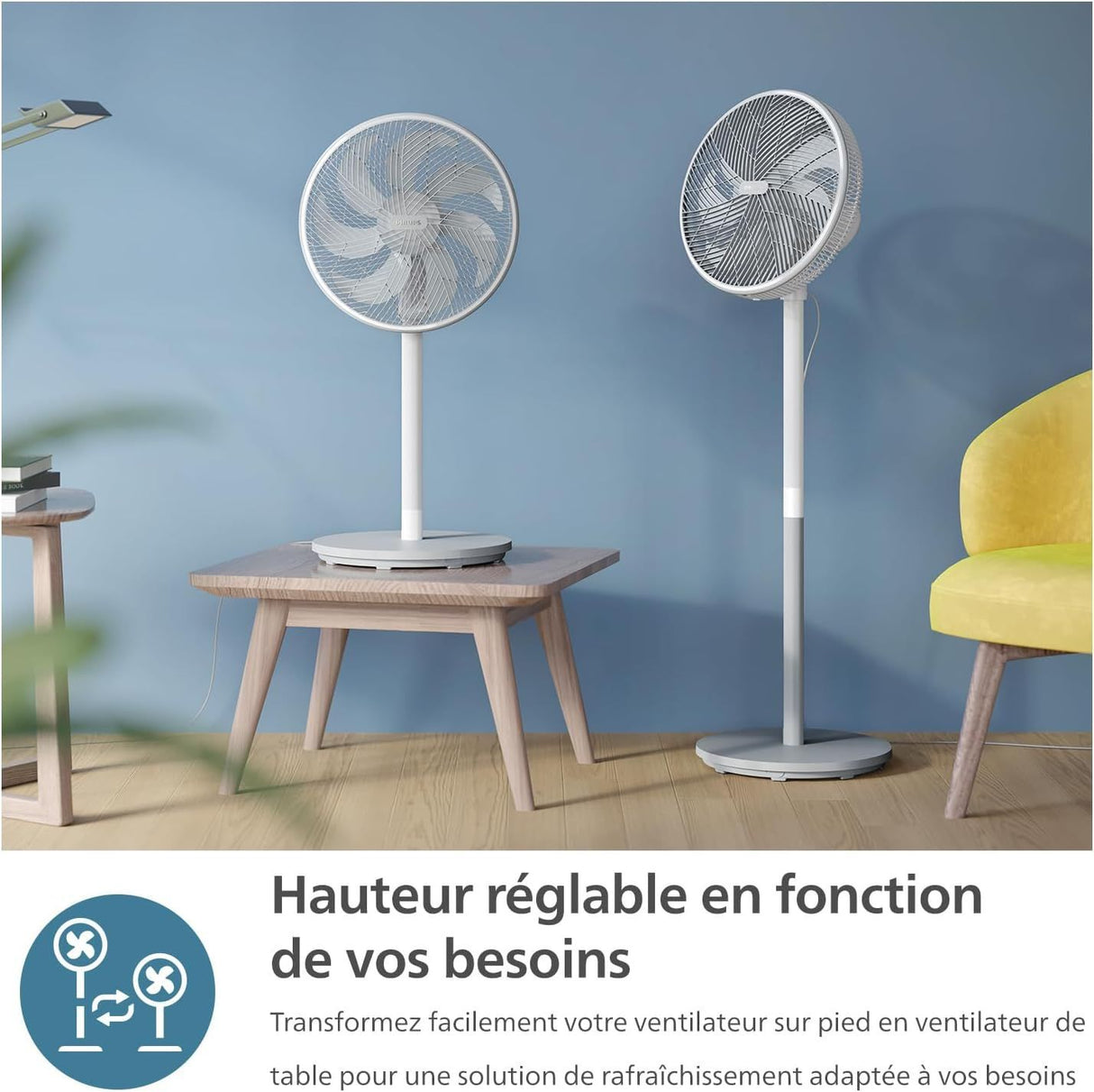 Ventilateur sur Pied - PHILIPS - CX2550/00 - Hauteur réglable 82-125 cm - Ultra silencieux - Blanc