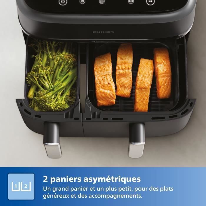 Friteuse sans huile - PHILIPS - NA351/00 - Airfryer Série 3000 double panier 9L - 8 préréglages - 2750W - Noir/Argent