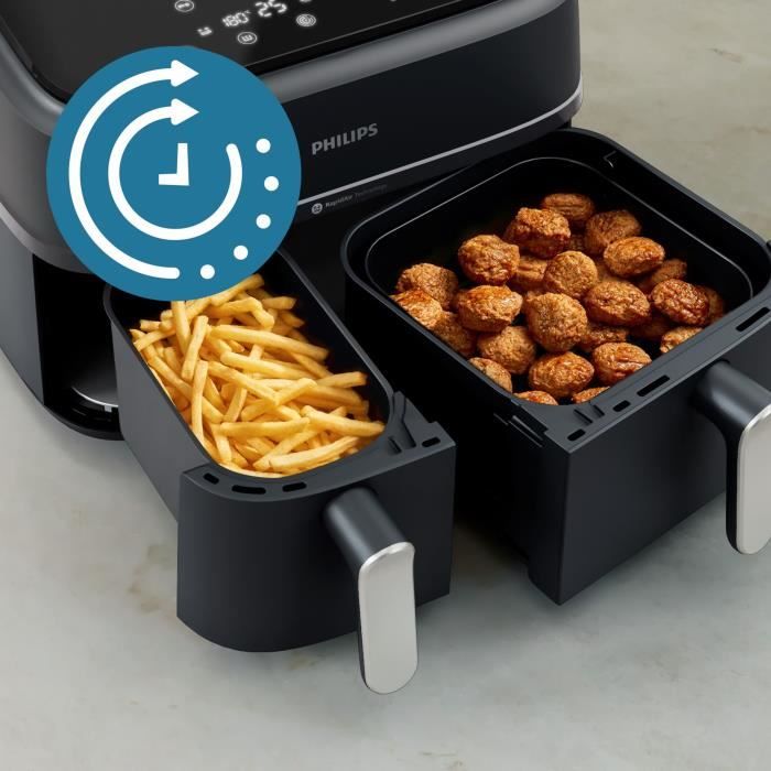 Friteuse sans huile - PHILIPS - Airfryer XXL NA351/00 - Double Cuve 9L - 8 PrÈrÈglages - Noir