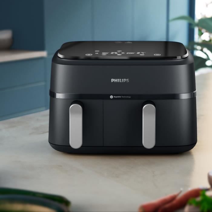 Friteuse sans huile - PHILIPS - Airfryer XXL NA351/00 - Double Cuve 9L - 8 PrÈrÈglages - Noir