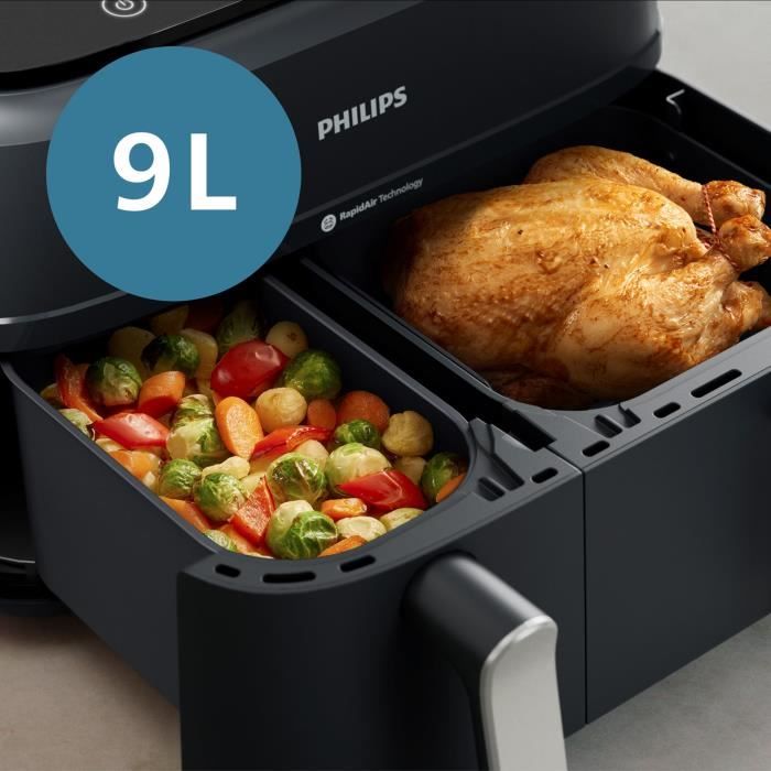 Friteuse sans huile - PHILIPS - Airfryer XXL NA351/00 - Double Cuve 9L - 8 PrÈrÈglages - Noir