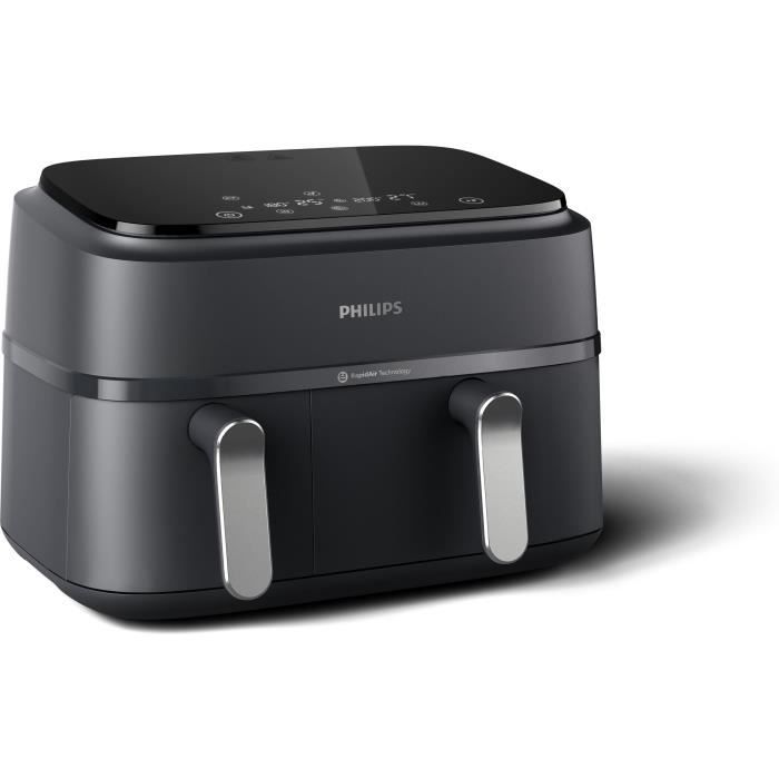 Friteuse sans huile - PHILIPS - NA351/00 - Airfryer Série 3000 double panier 9L - 8 préréglages - 2750W - Noir/Argent