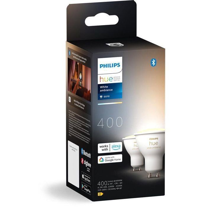 Pack de 2 ampoules LED - PHILIPS HUE - Spot GU10 - Blanc chaud a blanc froid