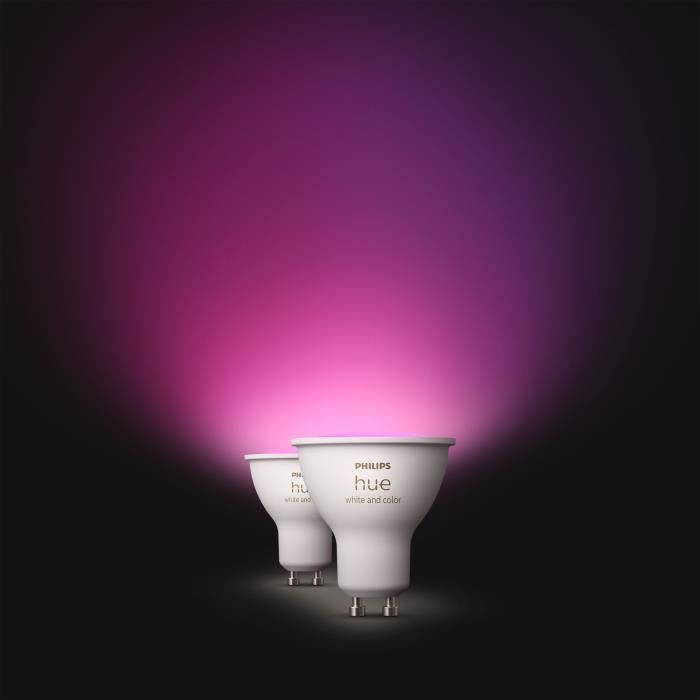 Ampoules LED connectées de marque PHILIPS, offrant une luminosité ajustable et une large gamme de couleurs.