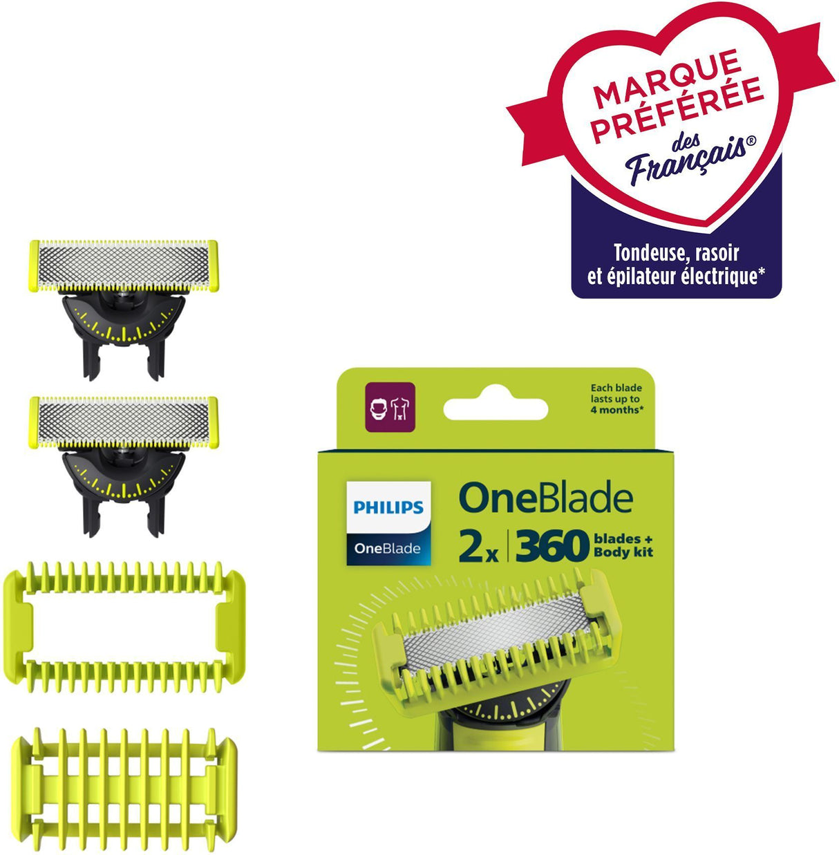 Lames de rechange - PHILIPS - OneBlade QP624/50 - Acier inoxydable - 2 lames - Protection peau