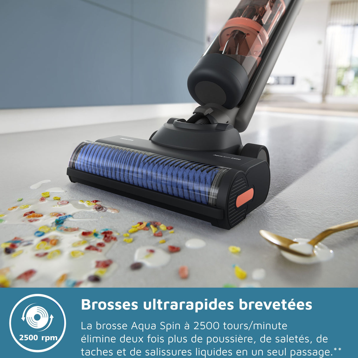 Aspirateur balai laveur 2-en-1 - PHILIPS - XW6264/11 - Série 6000 - PowerCyclone Aqua - 2500 tours/min - Noir & Corail