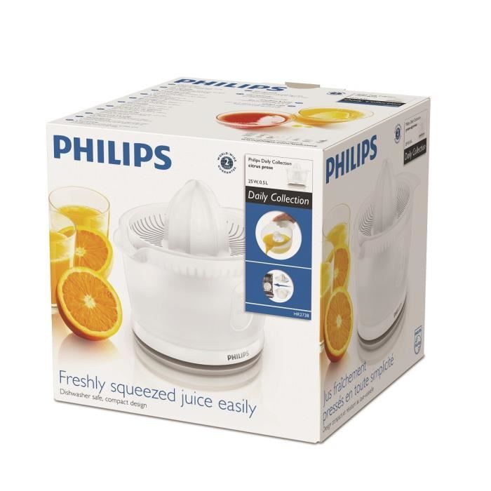 Presse-agrumes - PHILIPS - Daily HR2738/00 - Entierement dÈmontable - CapacitÈ 0,5L - Design Compact - Blanc