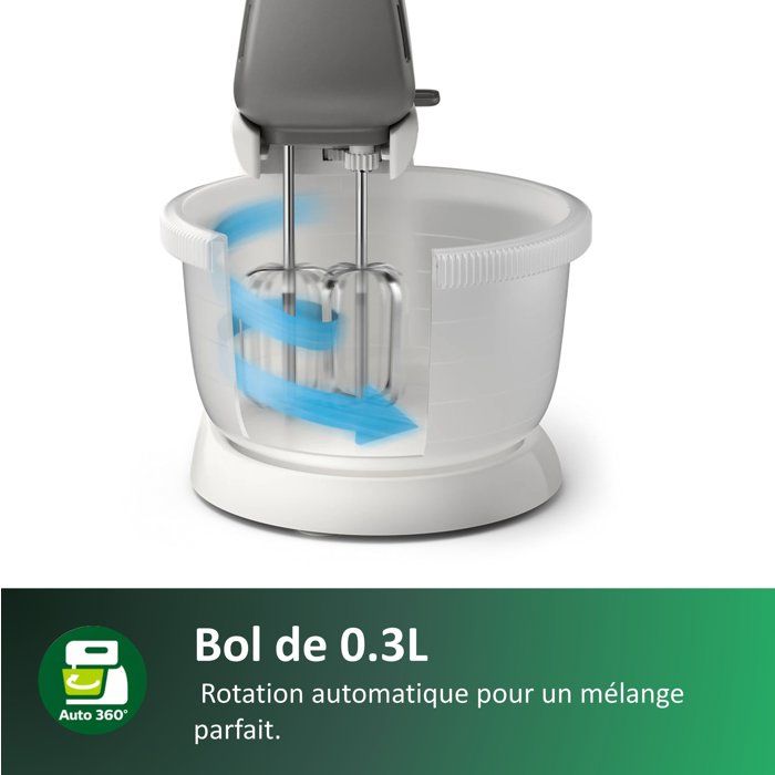 Batteur électrique - PHILIPS - HR3745/00 - Robot batteur mixeur Série 5000 - 500W - 5 vitesses - bol 3L - Blanc