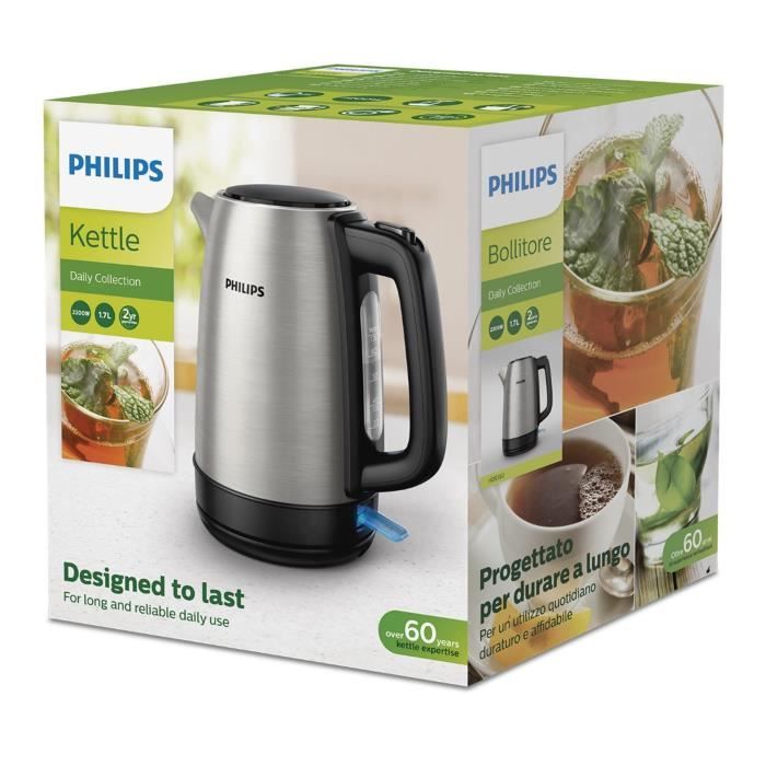 Bouilloire Philips Daily Collection - HD9350/90 - 1,7L - MÈtal - Couvercle Amovible - Filtre en Nylon Amovible
