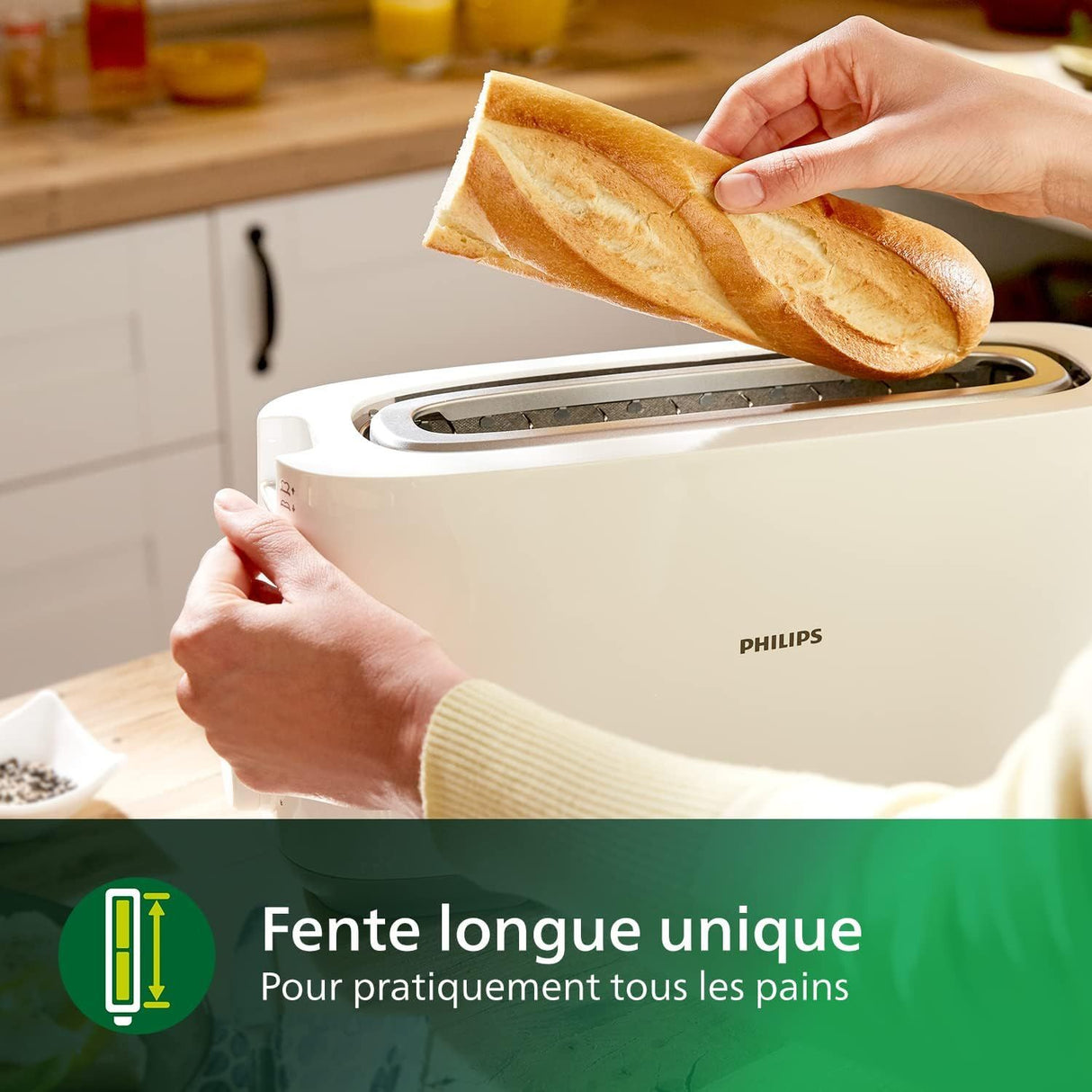Grille-pain - PHILIPS - HD2590/00 - Collection Daily petit déjeuner - 1 fente longue - 830W - Blanc