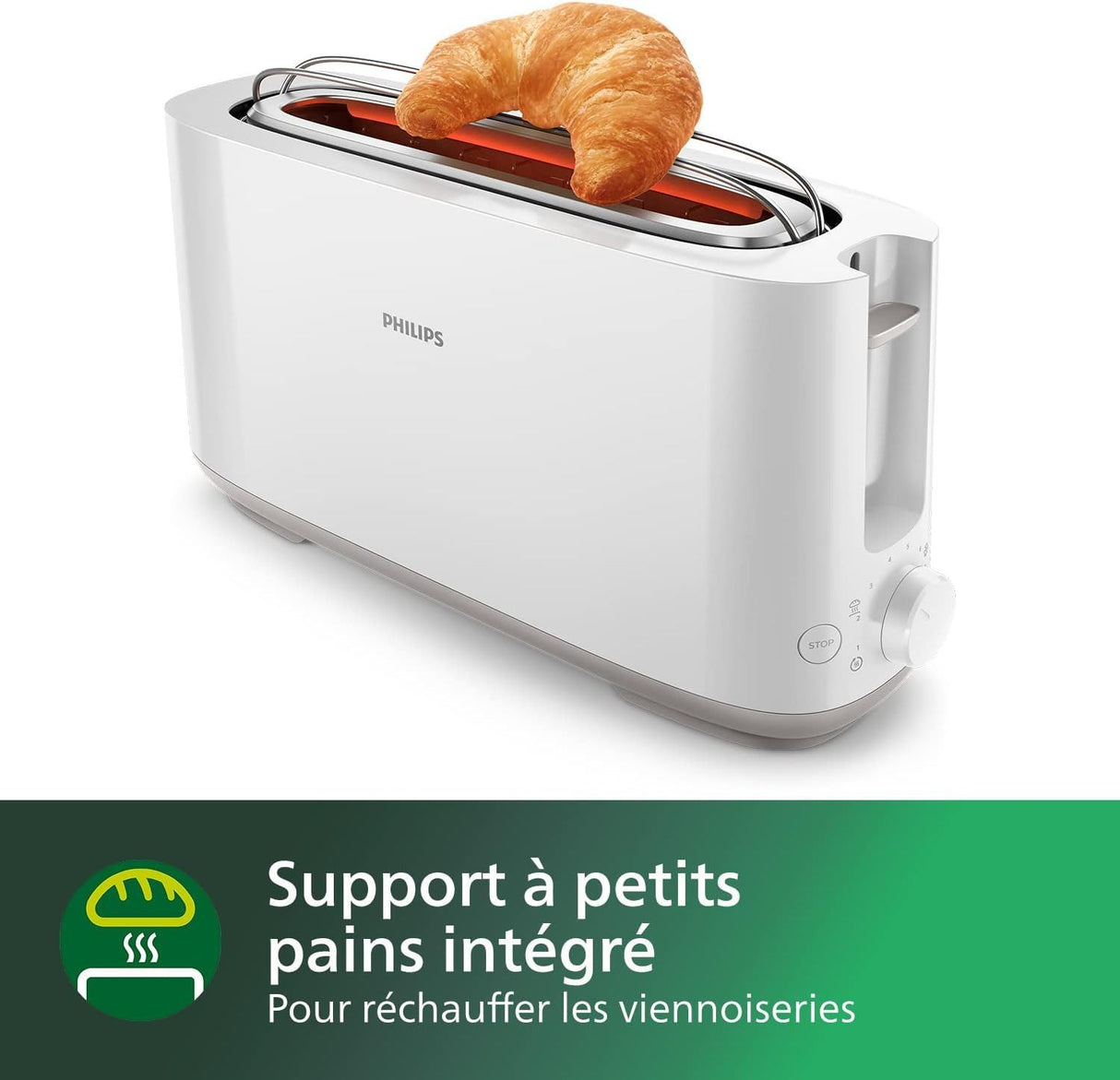Grille-pain - PHILIPS - HD2590/00 - Toaster blanc Daily - 1 fente longue - 830W