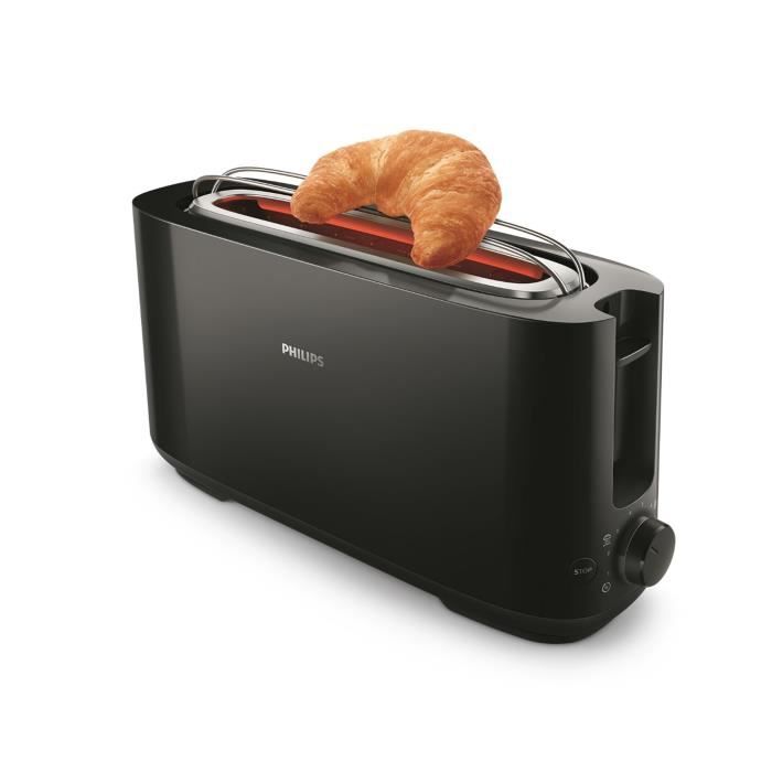 Grille-pain Philips Daily Collection a fente longue, 8 rÈglages, ramasse-miettes amovible - Noir