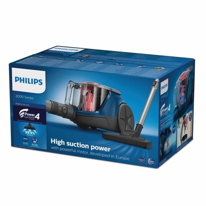 PHILIPS XB2123/09 - Aspirateur Traineau sans sac - 850 W - Compact - 1,3 L - Bleu foncÈ / Peche