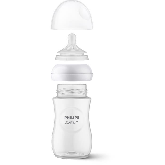 Lot de 2 biberons - PHILIPS AVENT- Natural 3.0 - Anti-colique - 260 ml - AirFree - Tétine imitant la forme du sein - Blanc