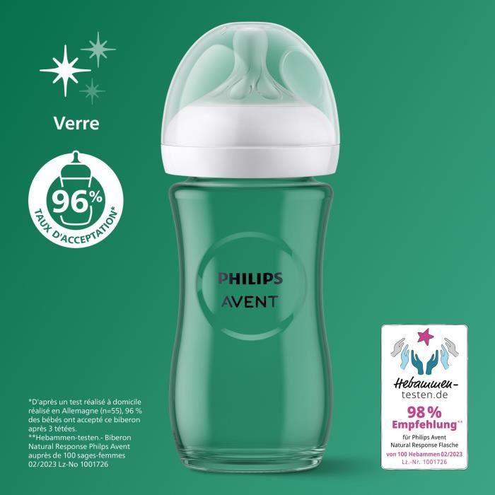 Kit nouveau-né - PHILIPS AVENT - Natural Verre 3.0 - Biberon Verre 120ml + 2 Biberons 240ml + Sucettes Ultra Douce 0-6M