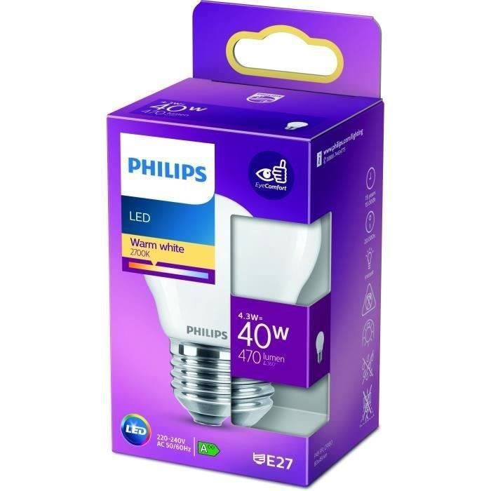PHILIPS LED Classic 40W SphÈrique E27 Blanc Chaud DÈpolie Non Dimmable