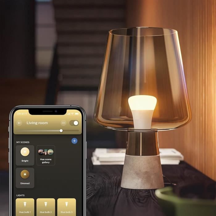 Lot de 2 ampoules LED connectée - PHILIPS HUE White - 929002469205 - E27 - Equivalent 75 W - 1100 lumens - Bluetooth