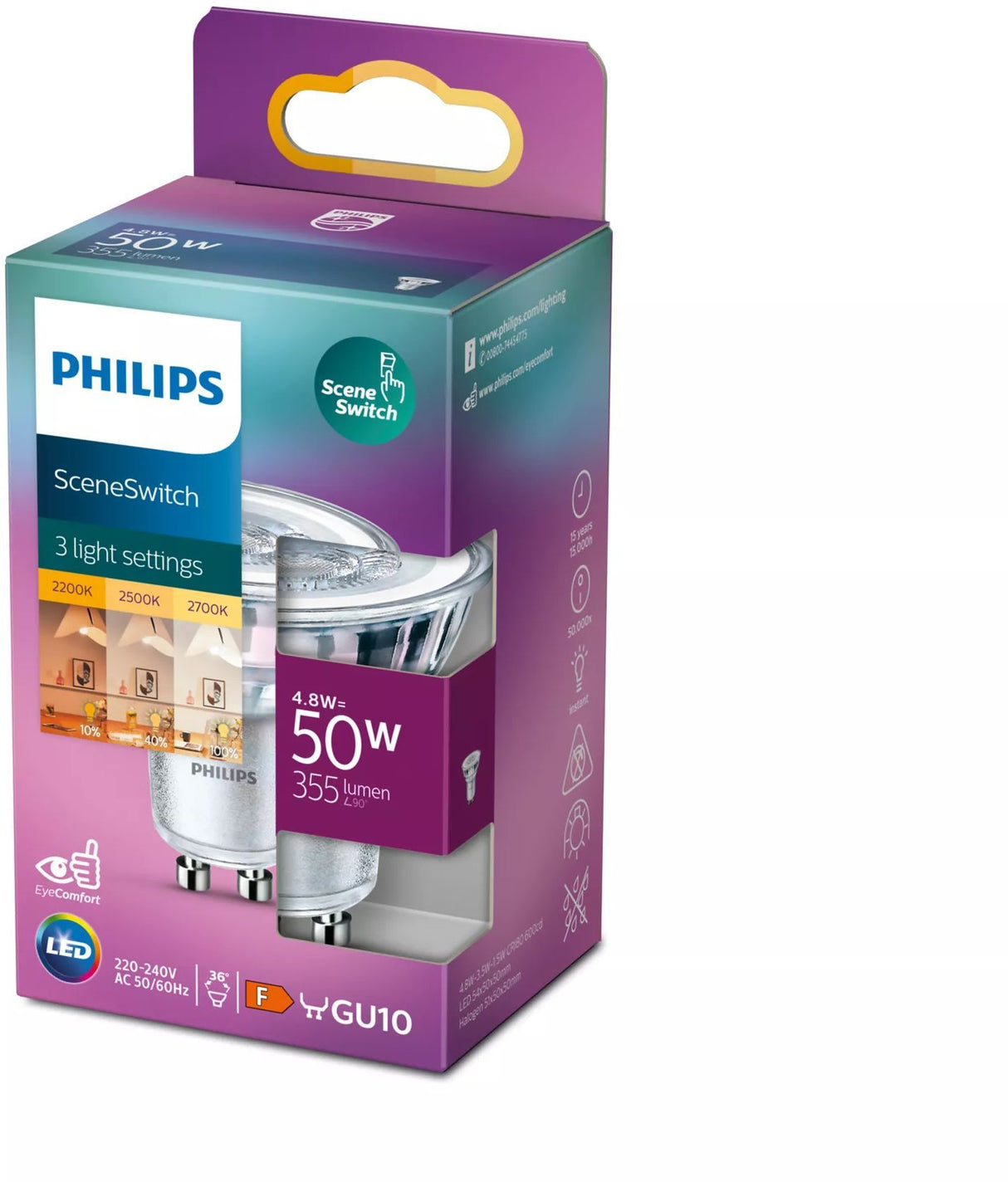PHILIPS Ampoule LED Spot GU10 - 50W Blanc Chaud - Compatible Variateur - Verre