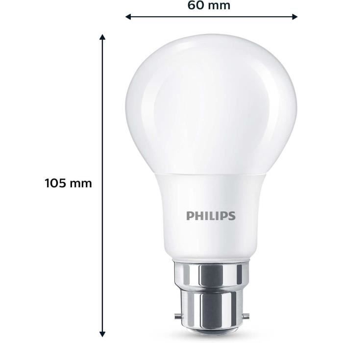 Ampoule LED - PHILIPS - 60 W - B22 - Blanc chaud - Dépolie - Non-Dimmable - 3 pieces