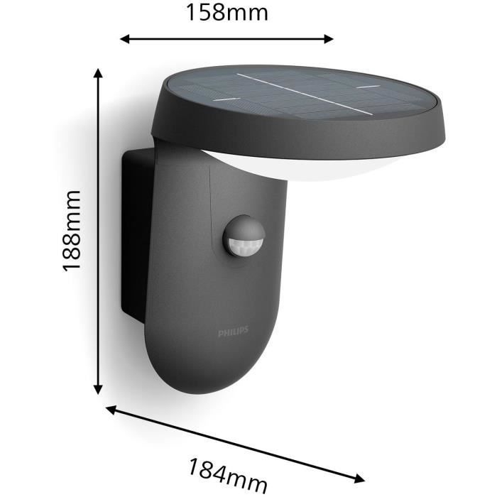 Applique murale - PHILIPS - Tyla - a énergie solaire - Anthracite - Avec capteur - 1,2 W