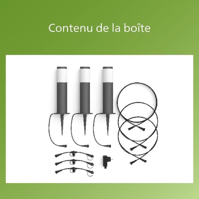 Pack de 3 bornes extérieures PHILIPS Garden Link - Basse tension - 24W, IP44, 2700K - Anthracite