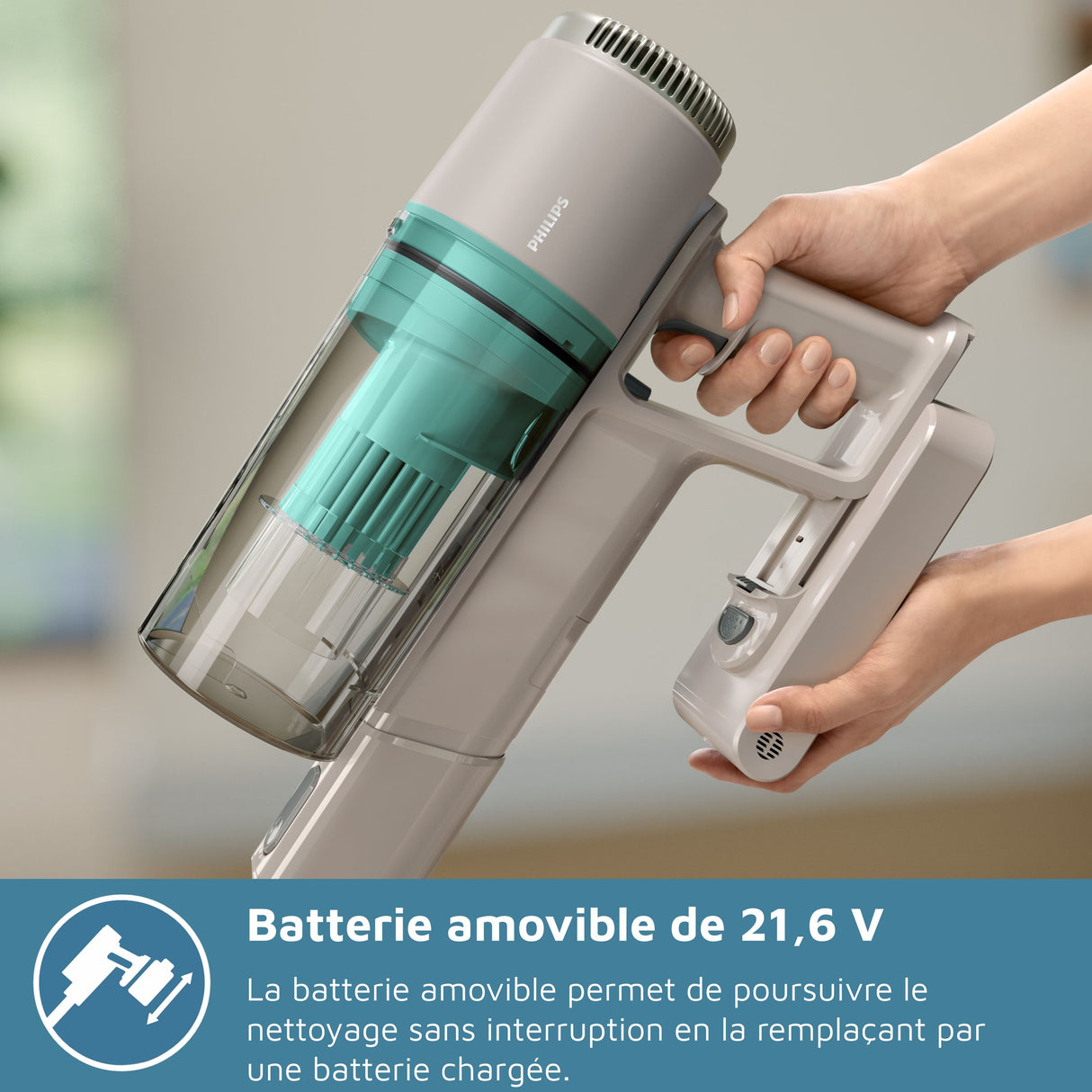Aspirateur balai sans fil - PHILIPS - XC2011/01 - Série 2000 - batterie lithium-ion 21.6V - balai a LED - Bleu