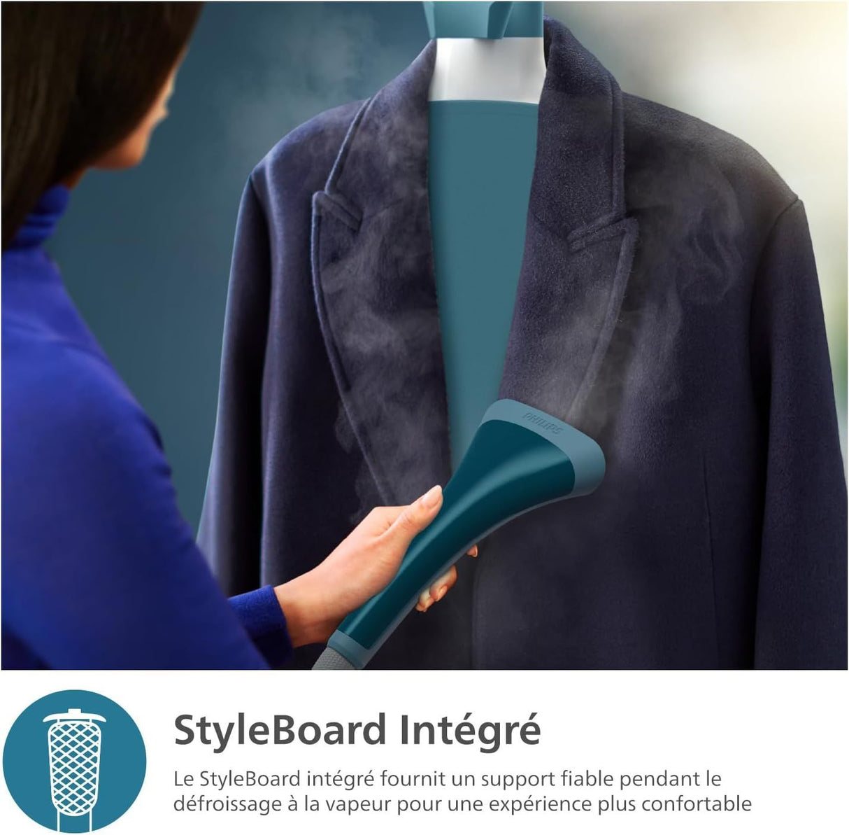 Défroisseur sur pieds - PHILIPS - STE1040/20 - Steamer avec table Série 1000 - 36gr/min vapeur continue - 1800W - 45sec - Bleu