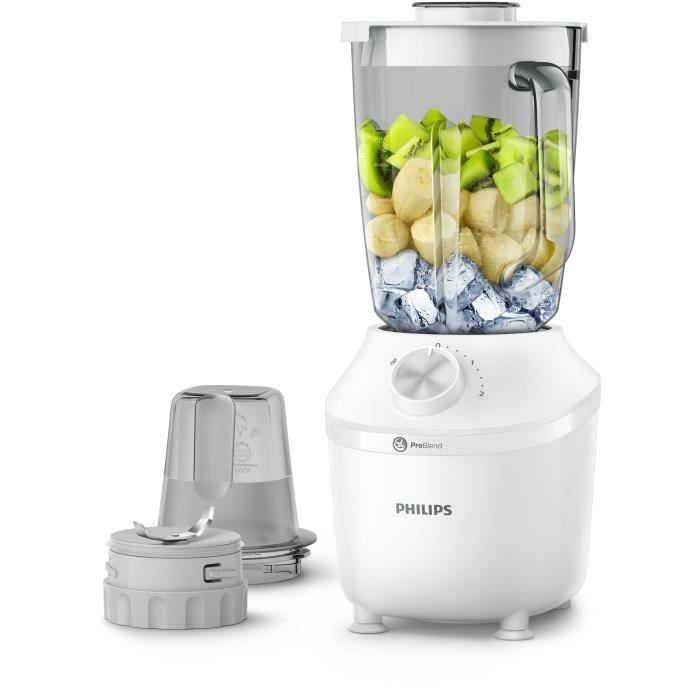 Blender - PHILIPS - Serie 3000 HR2291/20 ñ Blanc ñ Bol en verre capacitÈ 1.25L ñ 2 vitesses ñ 600W