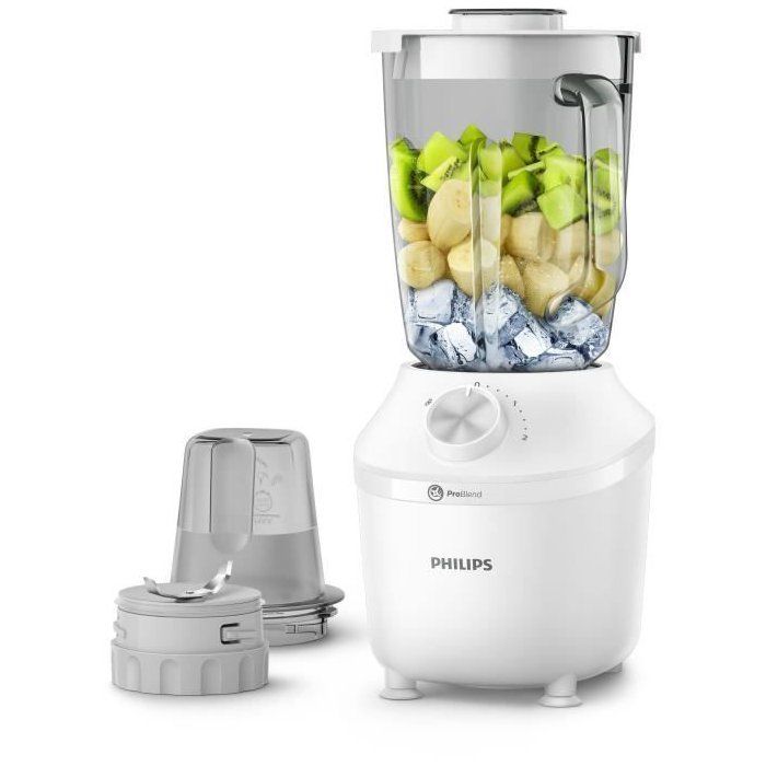 Blender mixeur - PHILIPS - HR2291/20 - Série 3000 avec hachoir - 600W - 2L - Blanc