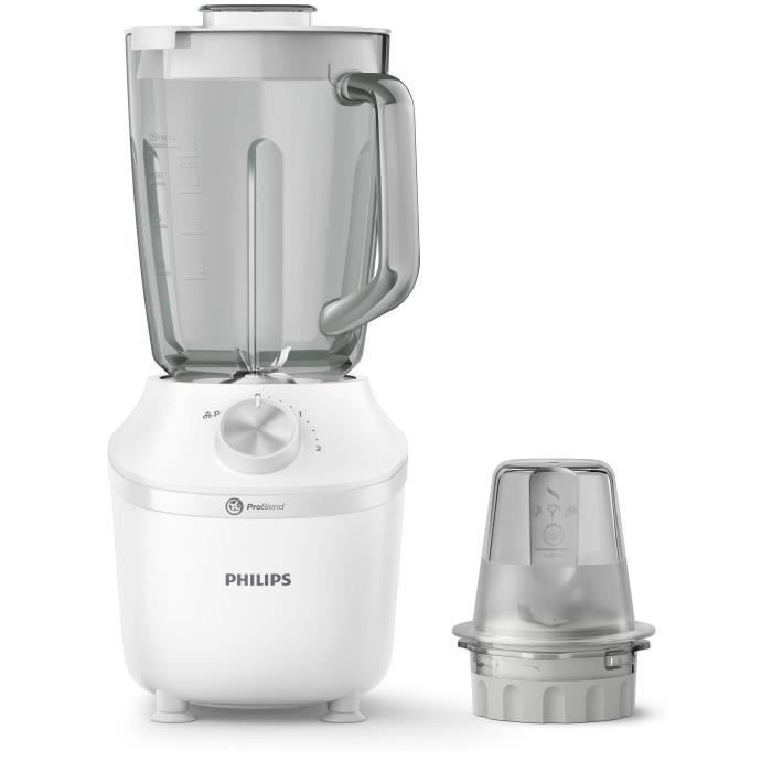 Blender - PHILIPS - Serie 3000 HR2291/20 ñ Blanc ñ Bol en verre capacitÈ 1.25L ñ 2 vitesses ñ 600W