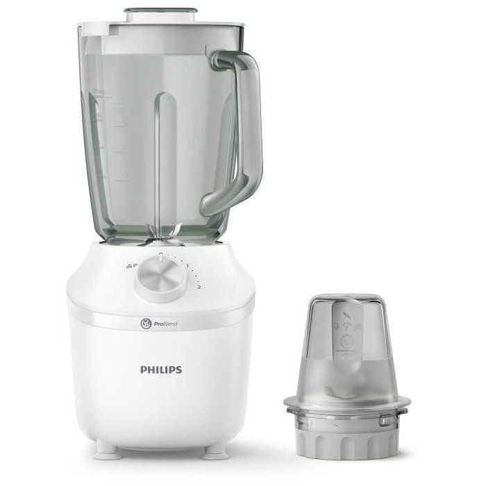 Blender mixeur - PHILIPS - HR2291/20 - Série 3000 avec hachoir - 600W - 2L - Blanc