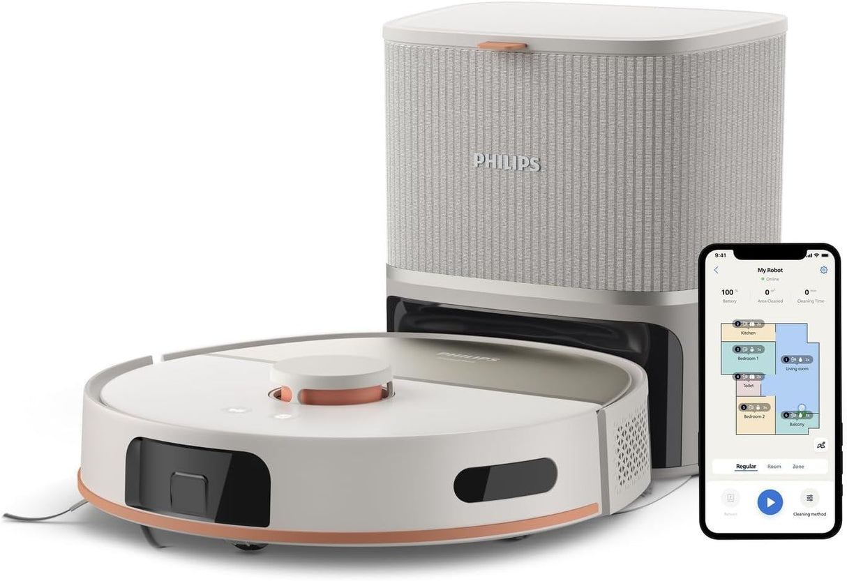 Aspirateur robot laveur avec station - PHILIPS - XU5100/20 - Série 5000 - 10 000 Pa - = 66 dB - Beige