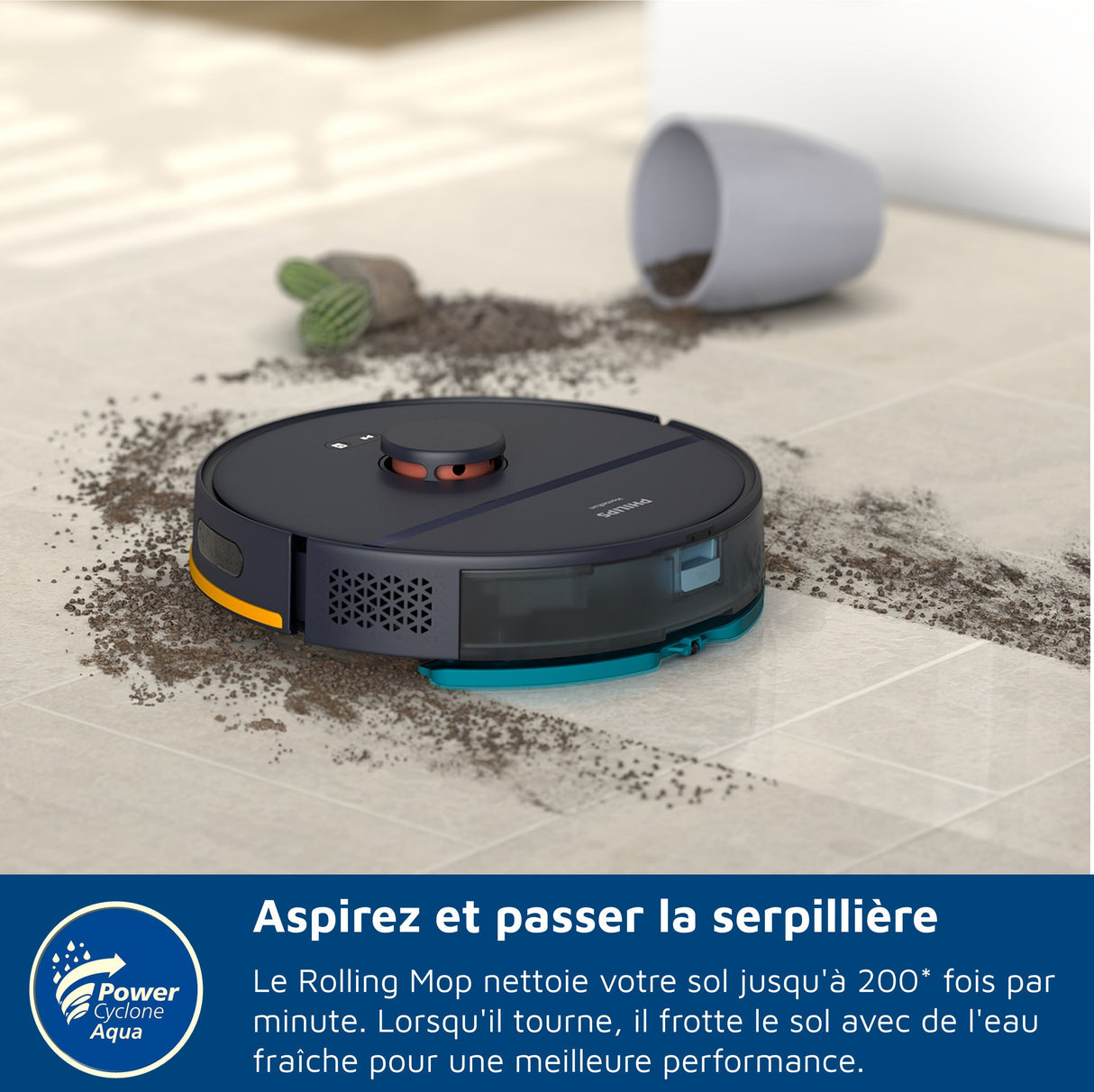 Aspirateur robot laveur avec station - PHILIPS - XU2000/15 - Série 2000 - 6000 Pa - = 66 dB - Bleu nuit