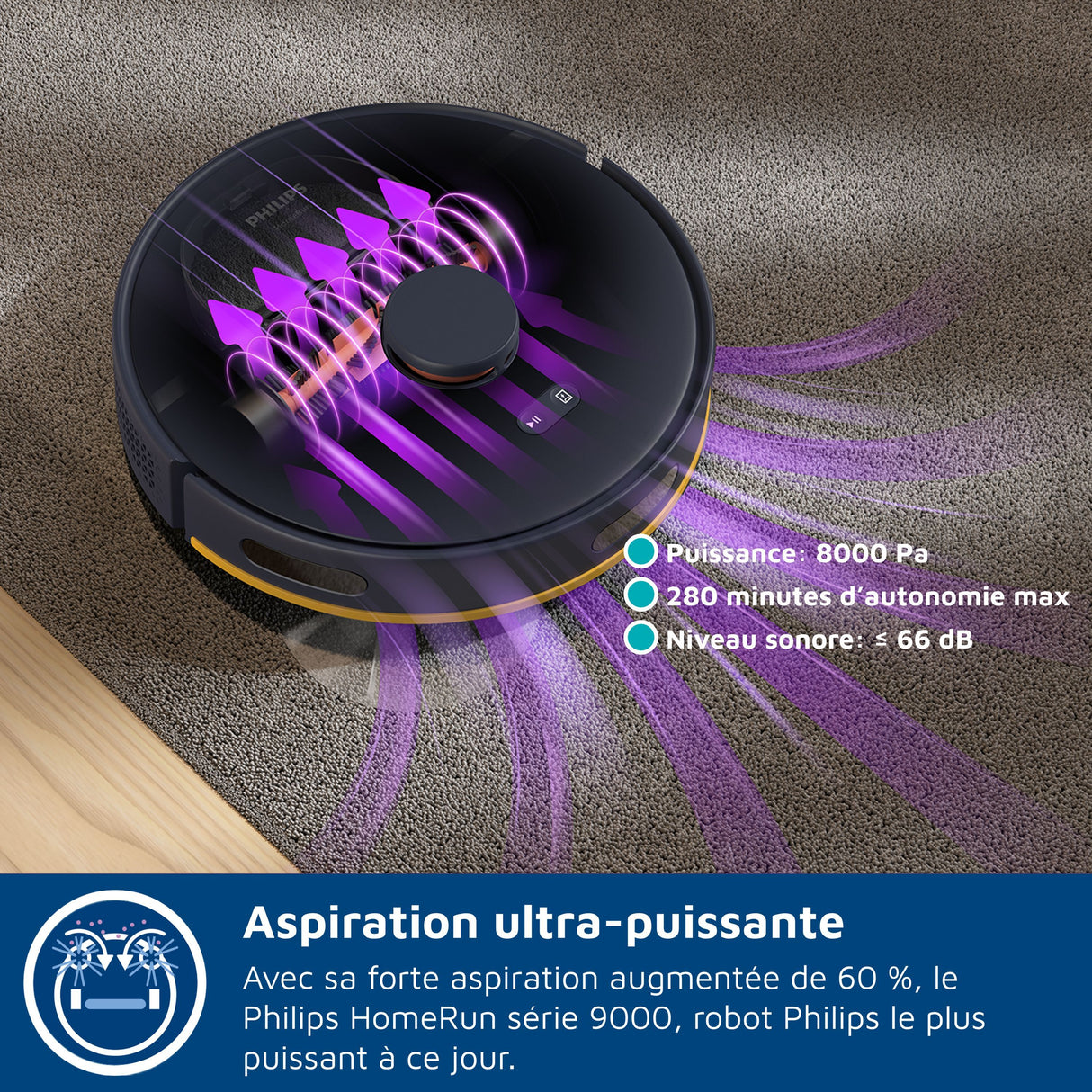 Aspirateur robot laveur avec station - PHILIPS - XU2000/15 - Série 2000 - 6000 Pa - = 66 dB - Bleu nuit