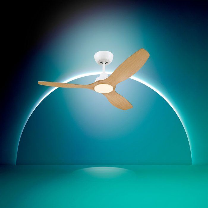 Ventilateur de plafond - Philips - Olas - Pales fixes - Diametre 132 cm - Blanc/Bois - LED intégrée + télécommande